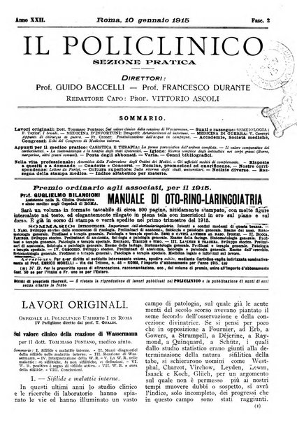 Il policlinico. Sezione pratica periodico di medicina, chirurgia e igiene