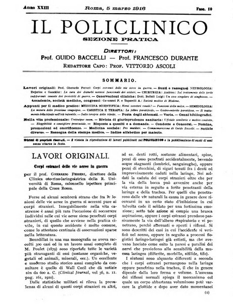 Il policlinico. Sezione pratica periodico di medicina, chirurgia e igiene