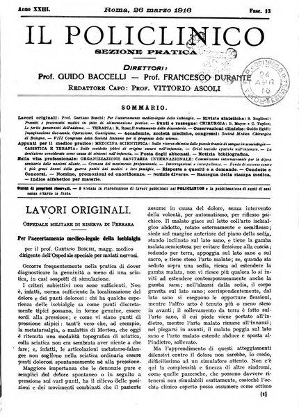 Il policlinico. Sezione pratica periodico di medicina, chirurgia e igiene