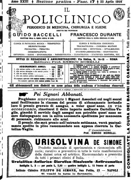 Il policlinico. Sezione pratica periodico di medicina, chirurgia e igiene