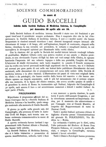 Il policlinico. Sezione pratica periodico di medicina, chirurgia e igiene