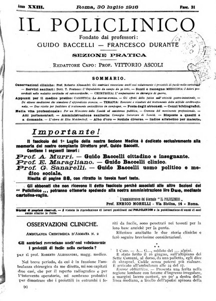 Il policlinico. Sezione pratica periodico di medicina, chirurgia e igiene