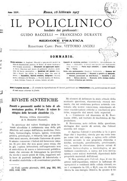 Il policlinico. Sezione pratica periodico di medicina, chirurgia e igiene