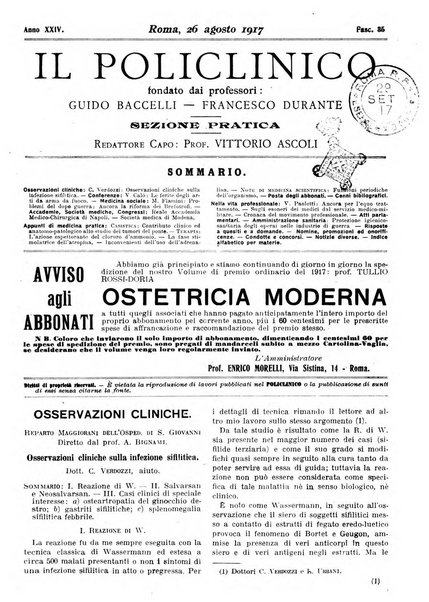 Il policlinico. Sezione pratica periodico di medicina, chirurgia e igiene