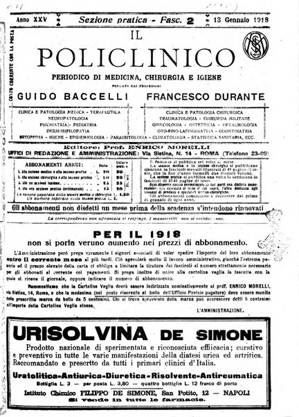 Il policlinico. Sezione pratica periodico di medicina, chirurgia e igiene