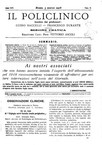 Il policlinico. Sezione pratica periodico di medicina, chirurgia e igiene