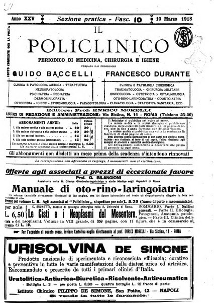 Il policlinico. Sezione pratica periodico di medicina, chirurgia e igiene