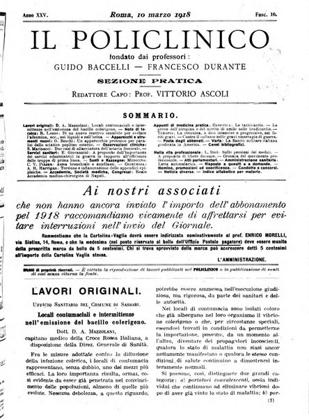 Il policlinico. Sezione pratica periodico di medicina, chirurgia e igiene