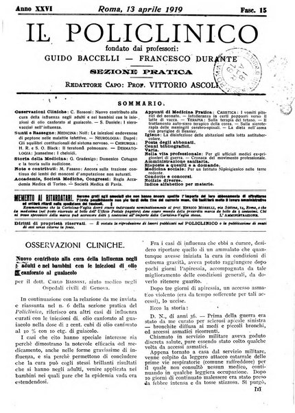 Il policlinico. Sezione pratica periodico di medicina, chirurgia e igiene