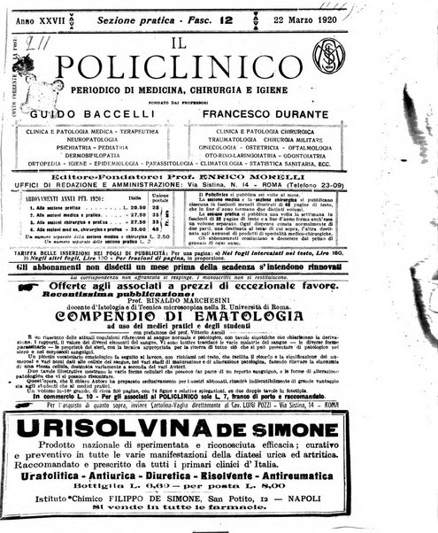 Il policlinico. Sezione pratica periodico di medicina, chirurgia e igiene