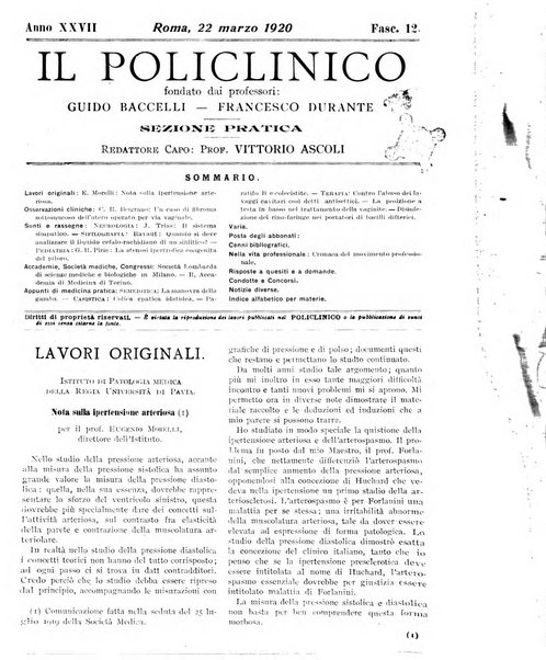 Il policlinico. Sezione pratica periodico di medicina, chirurgia e igiene