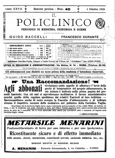 Il policlinico. Sezione pratica periodico di medicina, chirurgia e igiene