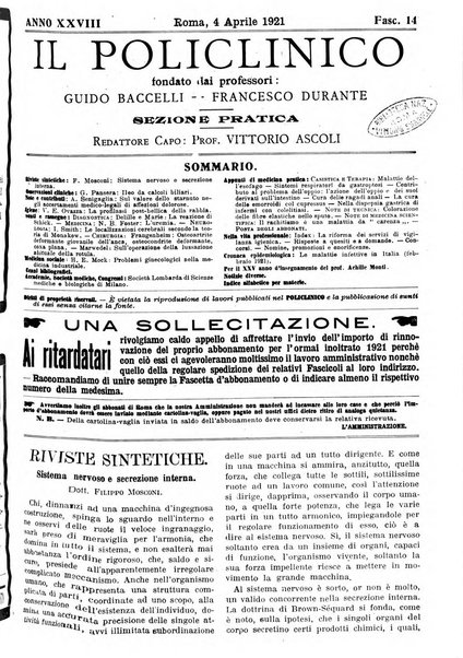 Il policlinico. Sezione pratica periodico di medicina, chirurgia e igiene