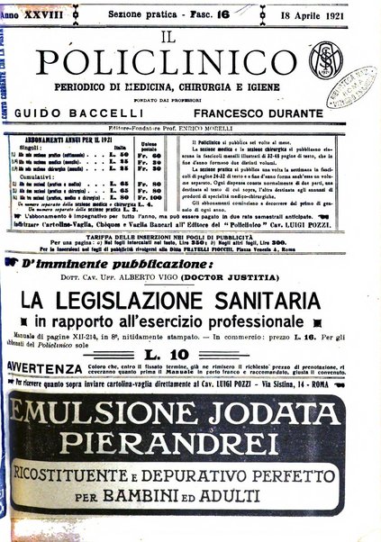 Il policlinico. Sezione pratica periodico di medicina, chirurgia e igiene