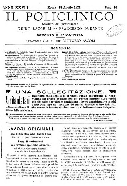 Il policlinico. Sezione pratica periodico di medicina, chirurgia e igiene