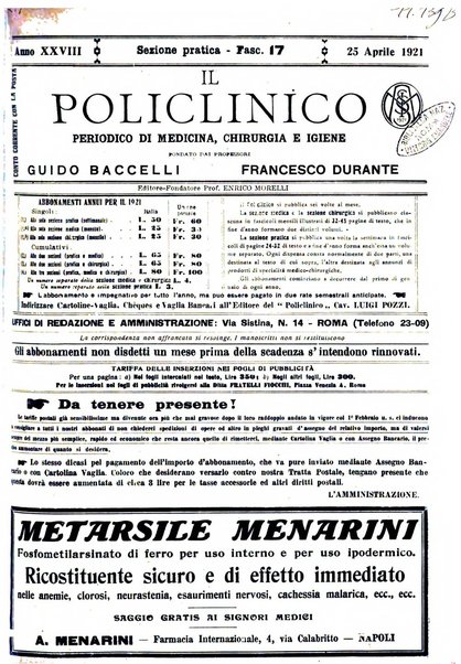 Il policlinico. Sezione pratica periodico di medicina, chirurgia e igiene