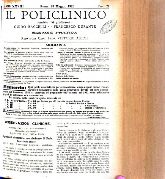 Il policlinico. Sezione pratica periodico di medicina, chirurgia e igiene