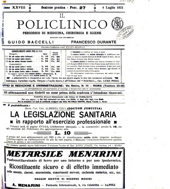 Il policlinico. Sezione pratica periodico di medicina, chirurgia e igiene