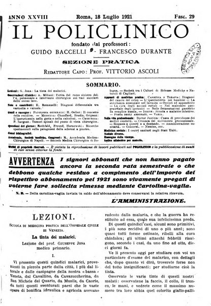 Il policlinico. Sezione pratica periodico di medicina, chirurgia e igiene