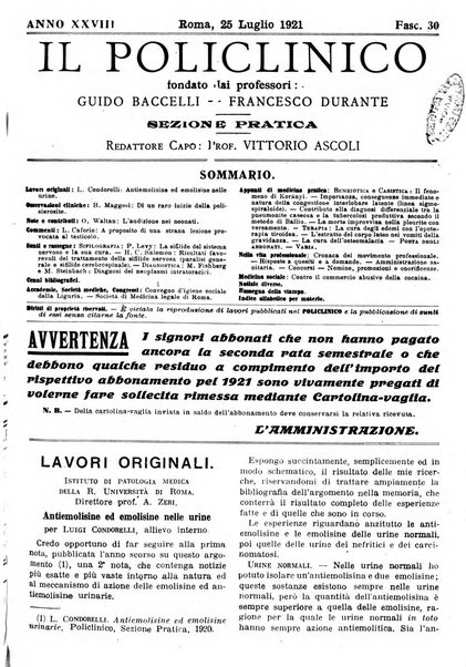 Il policlinico. Sezione pratica periodico di medicina, chirurgia e igiene