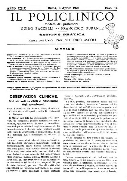 Il policlinico. Sezione pratica periodico di medicina, chirurgia e igiene