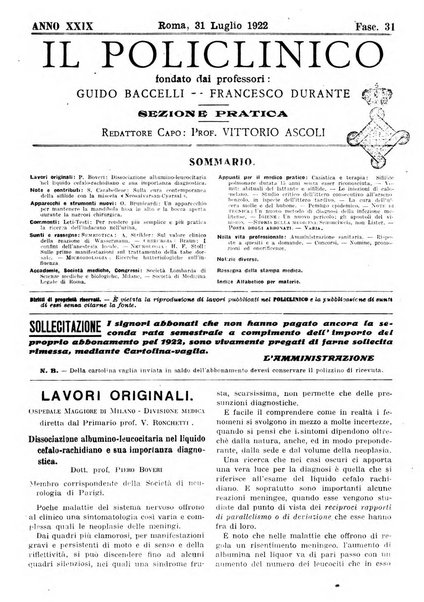 Il policlinico. Sezione pratica periodico di medicina, chirurgia e igiene