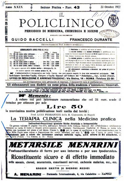 Il policlinico. Sezione pratica periodico di medicina, chirurgia e igiene