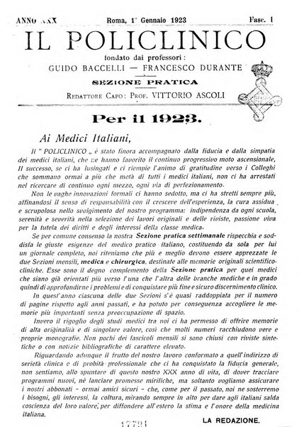 Il policlinico. Sezione pratica periodico di medicina, chirurgia e igiene