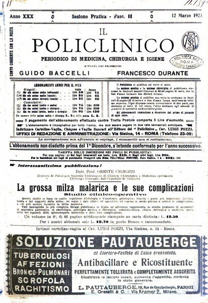 Il policlinico. Sezione pratica periodico di medicina, chirurgia e igiene