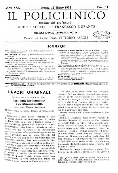 Il policlinico. Sezione pratica periodico di medicina, chirurgia e igiene