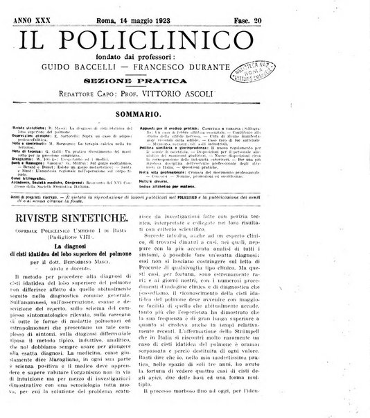 Il policlinico. Sezione pratica periodico di medicina, chirurgia e igiene