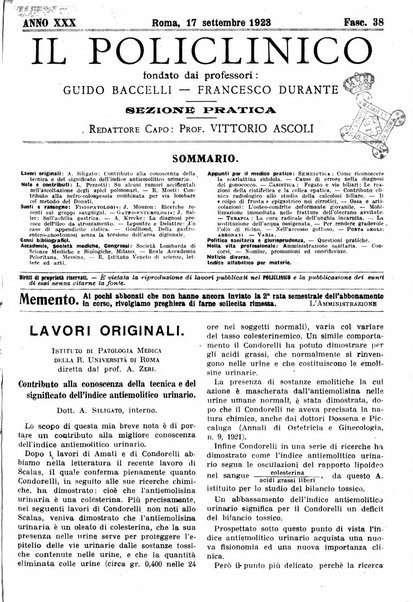 Il policlinico. Sezione pratica periodico di medicina, chirurgia e igiene