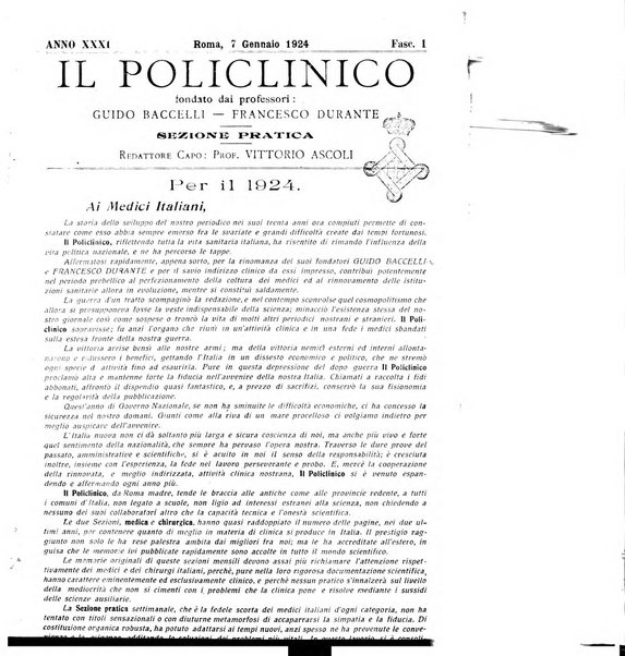 Il policlinico. Sezione pratica periodico di medicina, chirurgia e igiene