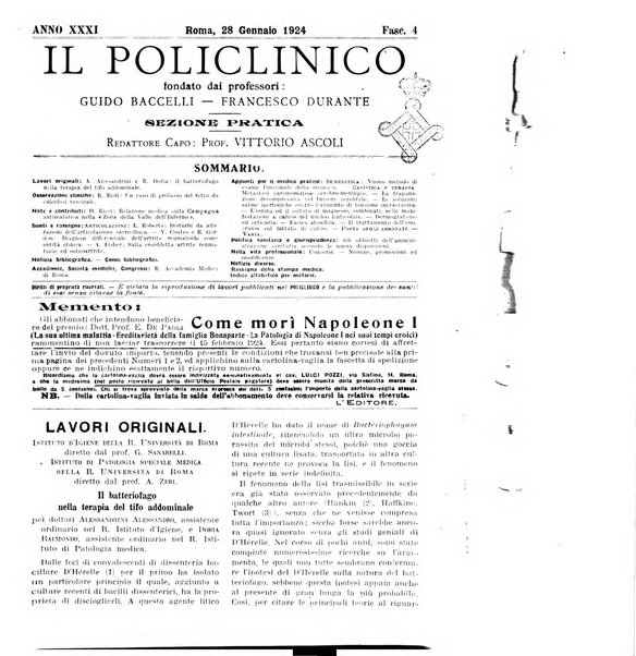 Il policlinico. Sezione pratica periodico di medicina, chirurgia e igiene