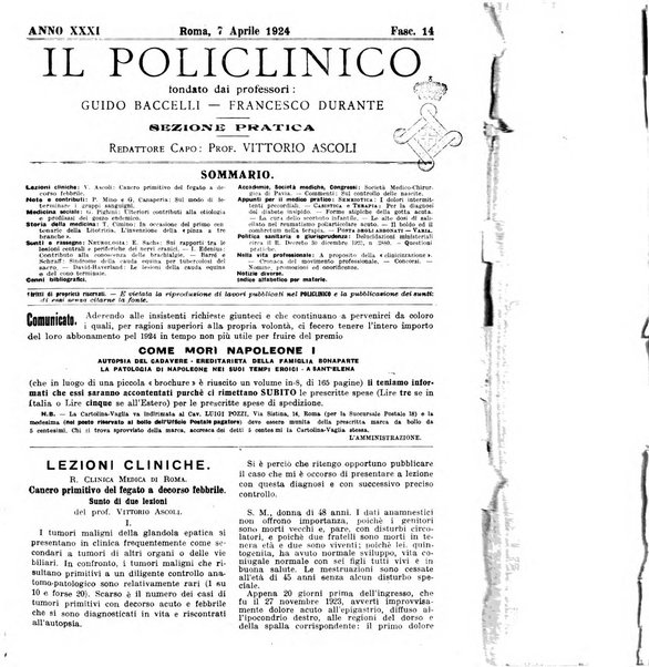 Il policlinico. Sezione pratica periodico di medicina, chirurgia e igiene