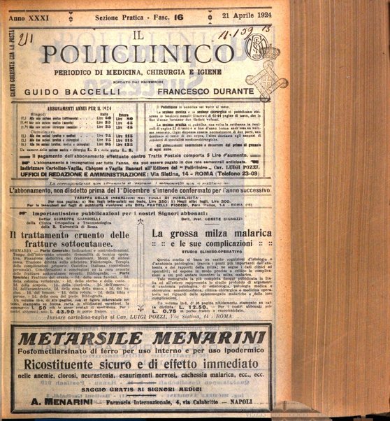 Il policlinico. Sezione pratica periodico di medicina, chirurgia e igiene