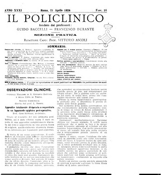 Il policlinico. Sezione pratica periodico di medicina, chirurgia e igiene