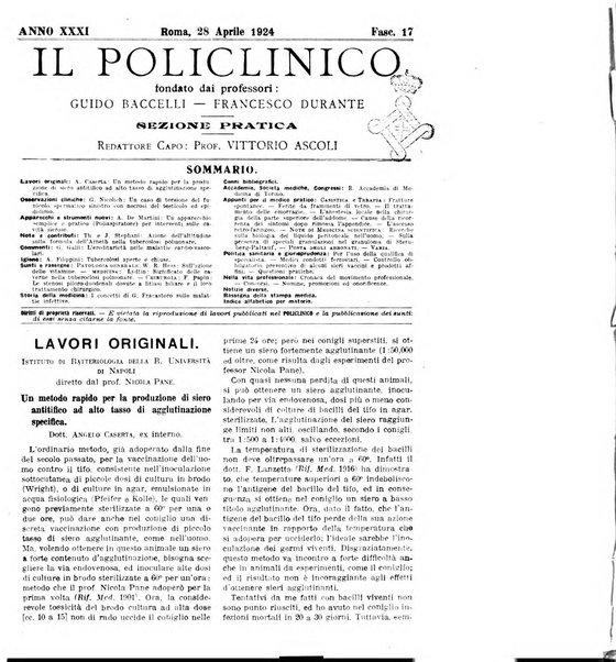 Il policlinico. Sezione pratica periodico di medicina, chirurgia e igiene