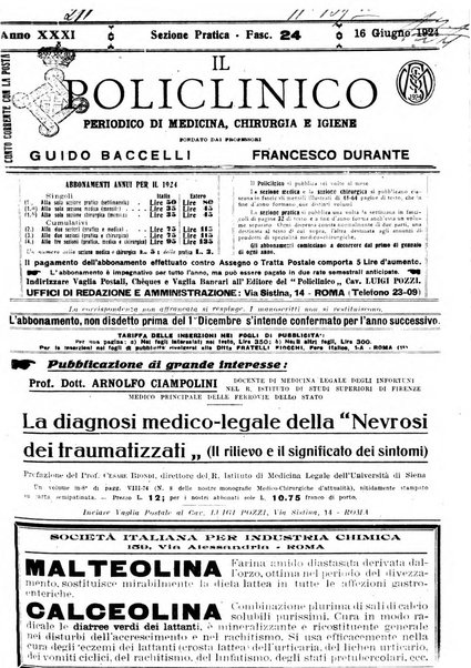 Il policlinico. Sezione pratica periodico di medicina, chirurgia e igiene