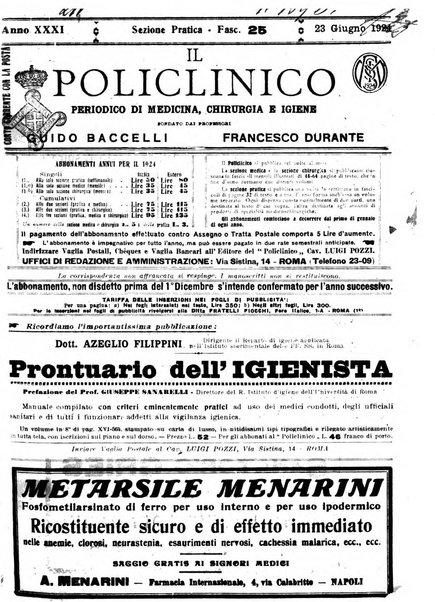 Il policlinico. Sezione pratica periodico di medicina, chirurgia e igiene