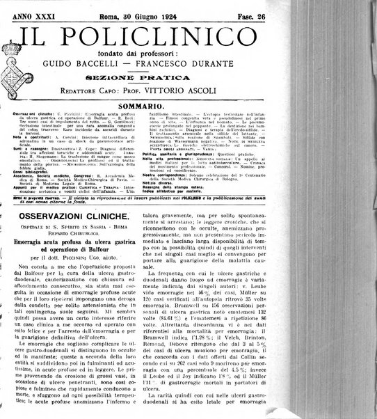 Il policlinico. Sezione pratica periodico di medicina, chirurgia e igiene