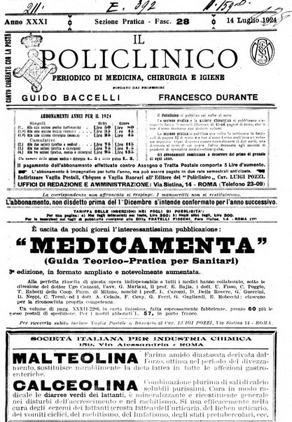 Il policlinico. Sezione pratica periodico di medicina, chirurgia e igiene