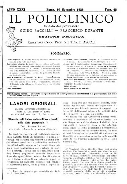 Il policlinico. Sezione pratica periodico di medicina, chirurgia e igiene