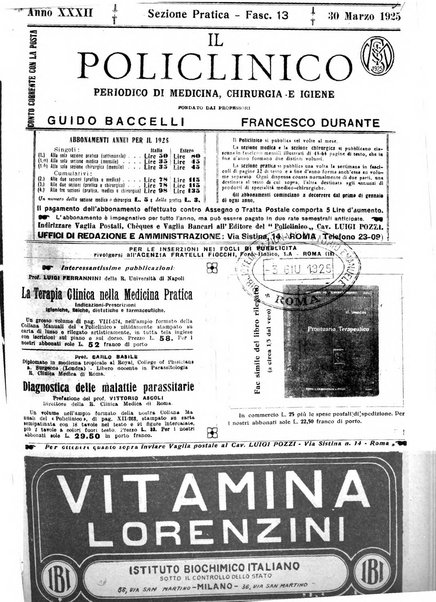 Il policlinico. Sezione pratica periodico di medicina, chirurgia e igiene