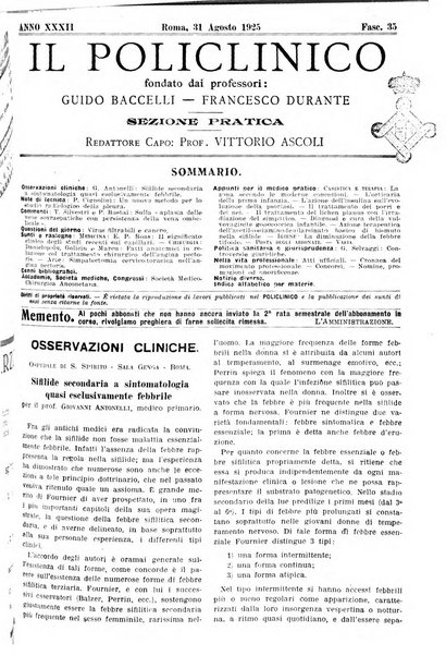 Il policlinico. Sezione pratica periodico di medicina, chirurgia e igiene