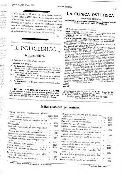 Il policlinico. Sezione pratica periodico di medicina, chirurgia e igiene