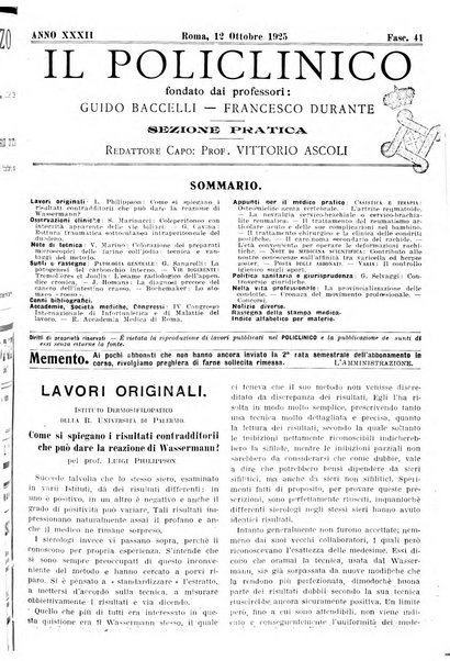 Il policlinico. Sezione pratica periodico di medicina, chirurgia e igiene