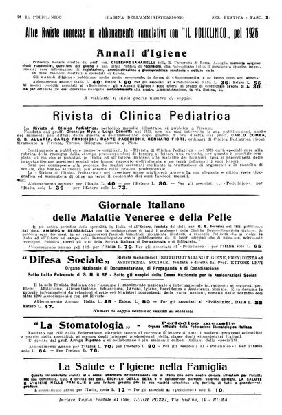 Il policlinico. Sezione pratica periodico di medicina, chirurgia e igiene