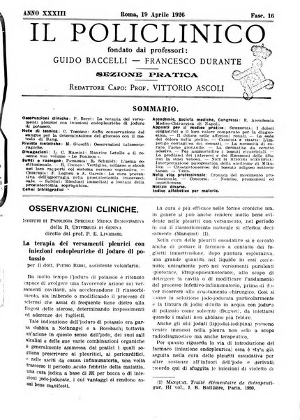 Il policlinico. Sezione pratica periodico di medicina, chirurgia e igiene