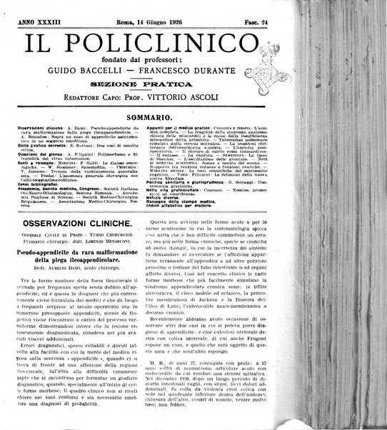 Il policlinico. Sezione pratica periodico di medicina, chirurgia e igiene